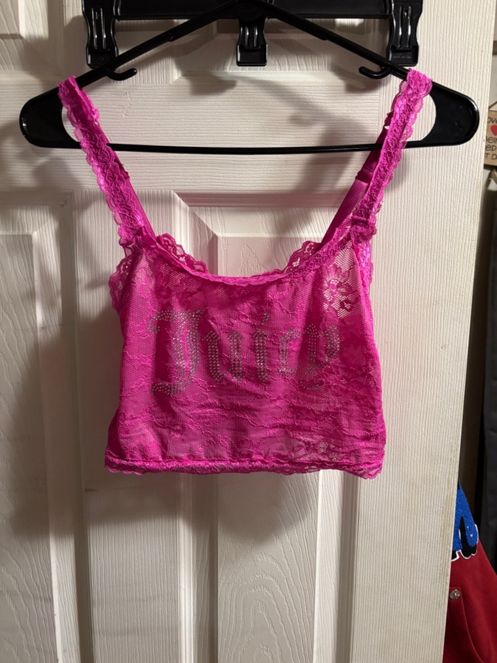Juicy Couture Fuchsia Lace Rhinestone Crop Tank